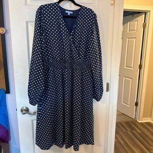 Draper James Navy and White Long Sleeve Dress